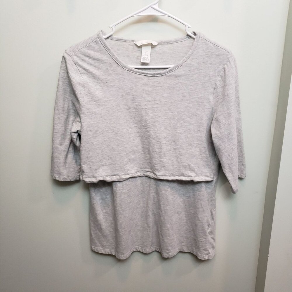 H&M Mama Maternity Heather Gray 3/4 Sleeve Layered Top Size L Breastfeeding Mate